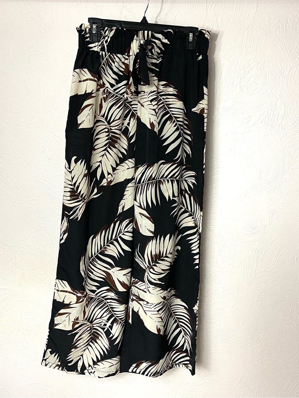 SHEIN Black and Brown Tropical Print Wide-Leg Pants